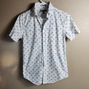 Express Womens |XS| White/Navy Polka Dot Fitted Short Sleeve Buttonfront Shirt